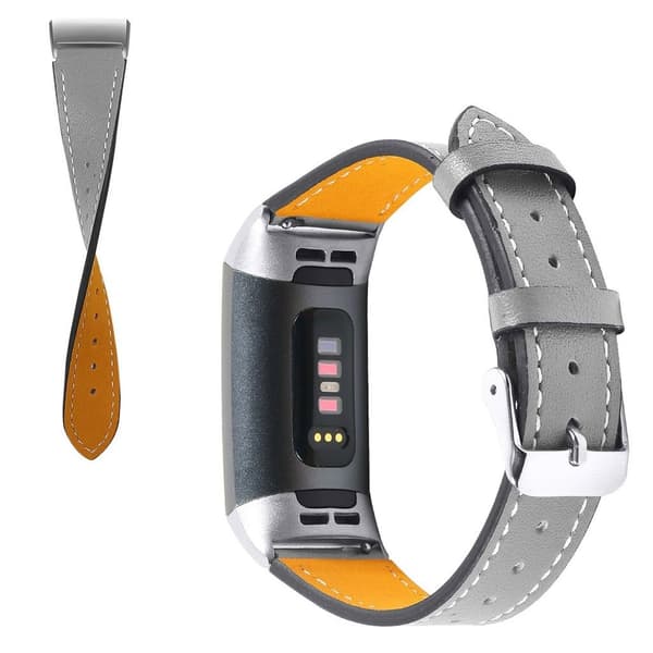 Fitbit Charge 4 / 3 urrem i ekte skinn - Grå Silver grey
