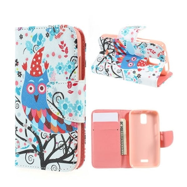 Moberg Huawei Y360 Nahkakotelo Korttitaskuilla - Talvi Ja Pöllö Multicolor