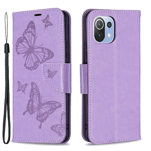 Butterfly läder Xiaomi 11 Lite 5G NE / Xiaomi Mi 11 Lite 5G / Xiaomi Mi 11 Lite fodral - Lila Lila