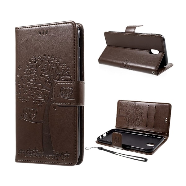 Samsung Galaxy J7 (2017) Kunstnerisk læder etui med tryk - Brun Brown