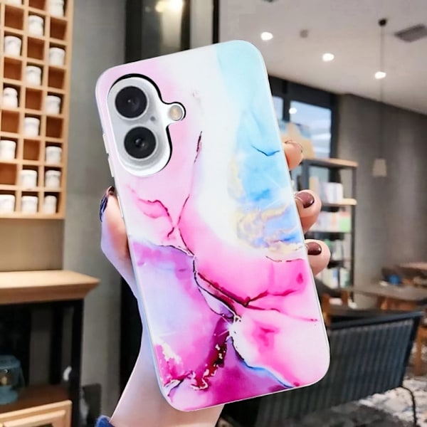 Marble design iPhone 16 kotelot - Pinkki / Sininen Pink