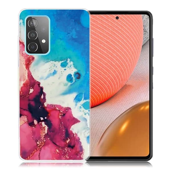 Marble Samsung Galaxy A72 5G Etui - Splash Of Red og Blå Blue