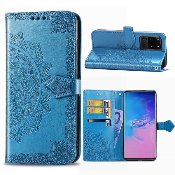 Mandala läder Samsung Galaxy S20 Ultra fodral - Blå Blå