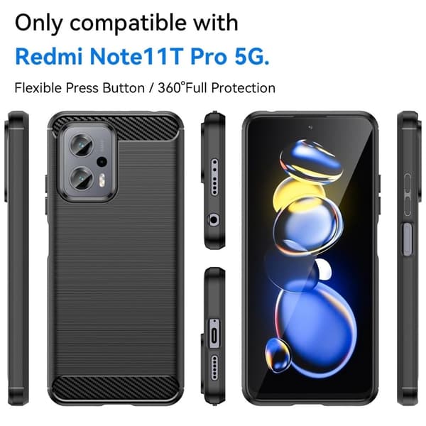 Carbon Flex Xiaomi Poco X4 GT / Xiaomi Redmi Note 11T Pro Plus / Xiaomi Redmi Note 11T Pro deksel - Svart Black