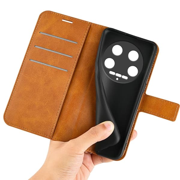 Hållbart konstläder Xiaomi 14 Ultra fodral med plånbok - Gul Gul