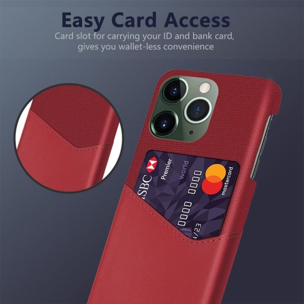 iPhone 14 Pro 6,1 tommer Smartphone Cover Card Slot Cloth Texture Vegansk Læder Coated Hard Bumpresistent Phone Case - Rød Red