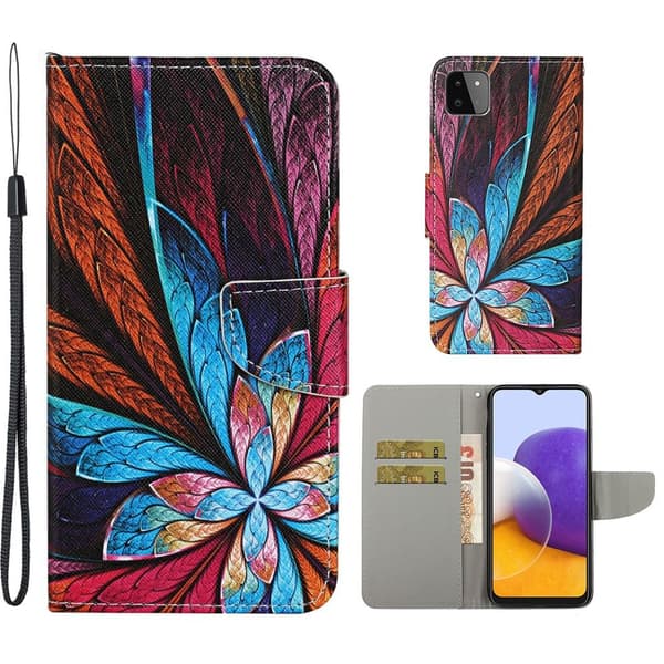 Wonderland Samsung Galaxy A22 5G Läppäkotelo - Flower Pattern Multicolor