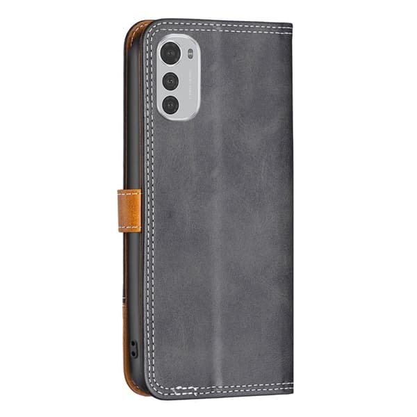 BINFEN tofarget læretui for Motorola Moto E32 - Svart Black