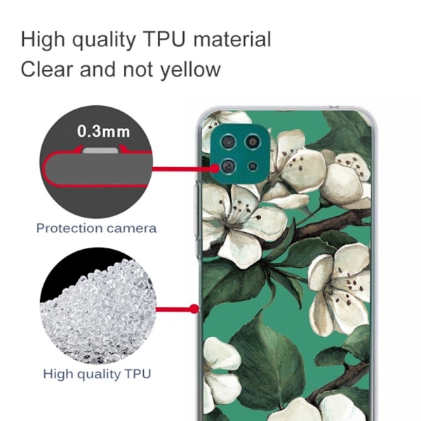 Deco Samsung Galaxy A22 5G skal - Vit Blomma Vit