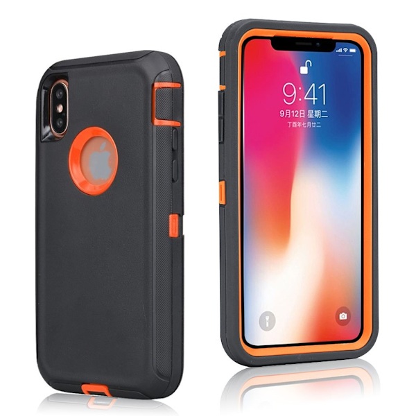 iPhone Xs Max stötsäkert hybridfodral - Svart Och Orange multifärg