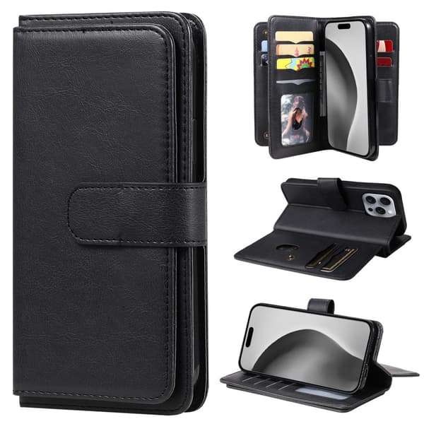 iPhone 16 Pro Max etui med pung & 10 kortpladser - Sort Black