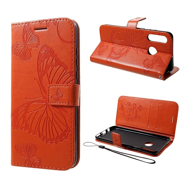 Huawei P30 Lite aftryk Sommerfugl læder etui - Orange Orange