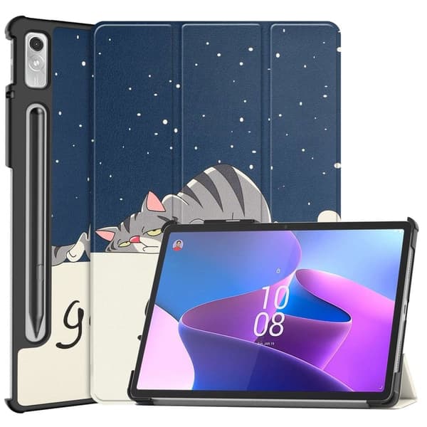 Lenovo Tab P11 Pro (2. generasjon) skinnveske med trefoldig mønster - Katt Blue