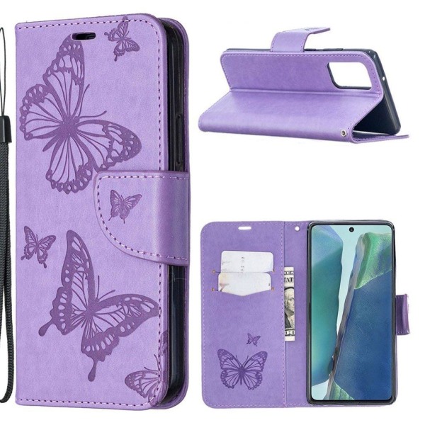 Butterfly läder Samsung Galaxy Note 20 fodral - Lila Lila