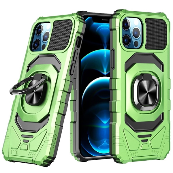 Slitstarkt hårdplastskal med mjuk insida och kickstand för iPhone 12 Pro Max - Grön Grön