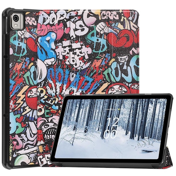 Nokia T21 flipfodral i läder med trefaldigt mönster - Graffiti multifärg