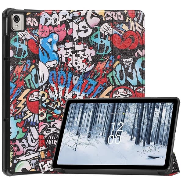 Nokia T21 trifold mønster læder flip taske - Graffiti Multicolor