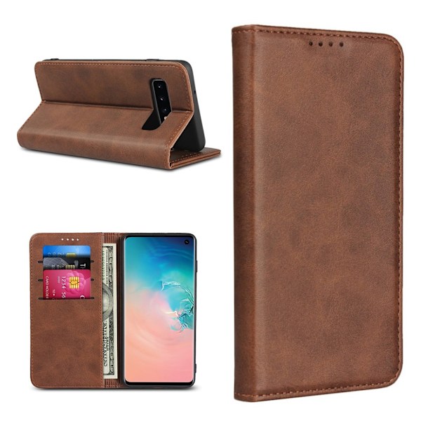 Samsung Galaxy S10 auto-absorberet læderetui - Kaffe Brown