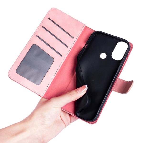 To Farvet Læder Flip Case til Motorola Moto E30 / E40 / E20 - Lyserød Pink