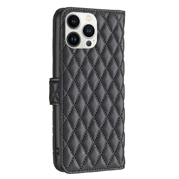 Rombuskuvioinen matta läppäkotelo iPhone 13 Pro Max - Musta Black