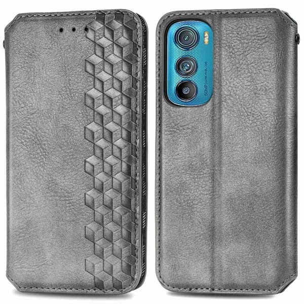Læder Etui med A Stilfuldt Rhombus Tryk til Motorola Edge 30 - Grå Silver grey