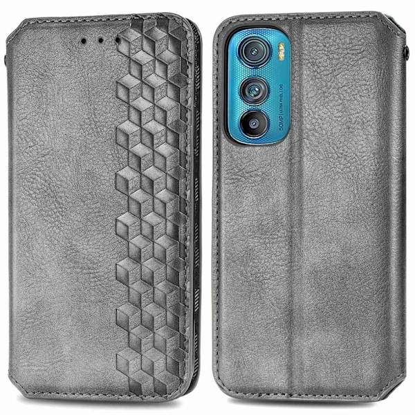Läder Motorola Edge 30 fodral med romb-design - Silver/Grå Silvergrå
