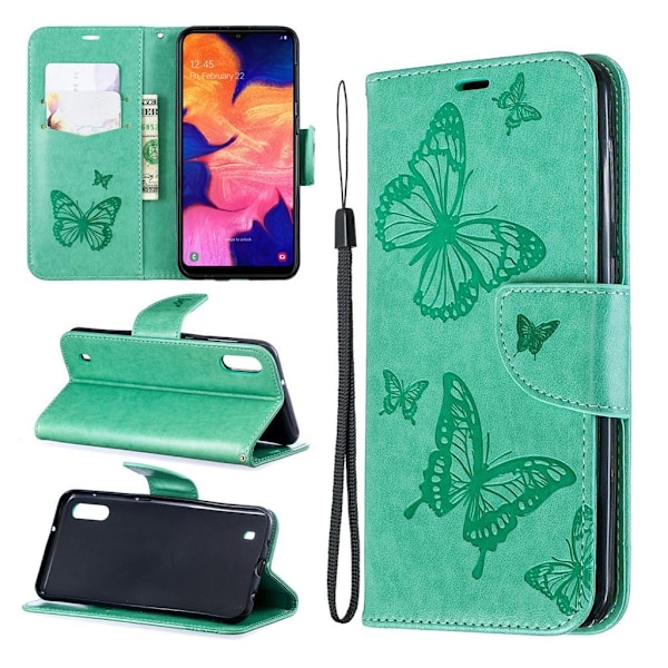 Butterfly läder Samsung Galaxy A10 fodral - Grön Grön