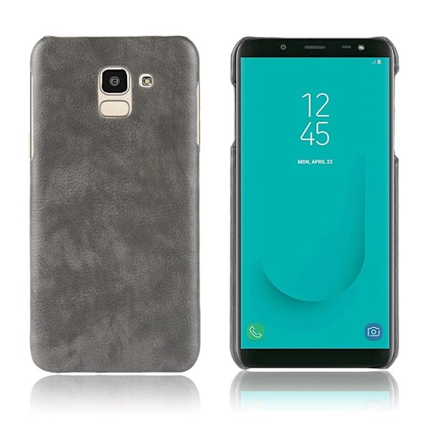 Samsung Galaxy J6 (2018) mobiletui i kunstlæder med Litchi overfalde - Grå Silver grey