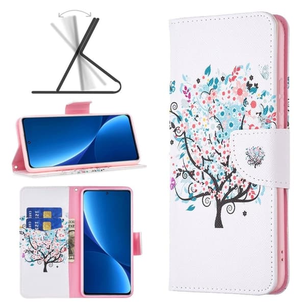 Wonderland Xiaomi 12 Pro flip etui - Blomstertræ Pink