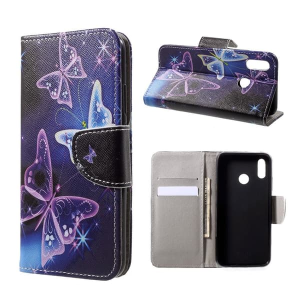 Huawei P20 Lite Etui laget av kunstlær og silikon - Lilla sommerfugler Multicolor