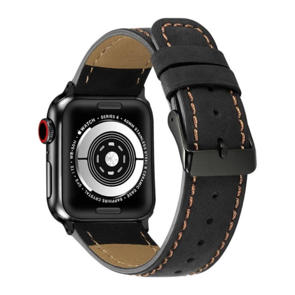 Apple Watch Series 4 40mm halkeileva aidosta nahasta valmistettu kellonauha - Musta Black