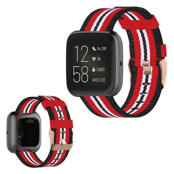 Fitbit Versa / Versa 2 / Blaze nylon klokkereim - Svart / Rød Multicolor