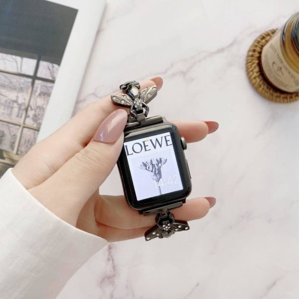 Apple Watch (45mm) cute bee-shape rhinestone décor watch strap - Svart