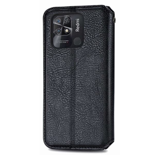Læder Etui med A Stilfuldt Rhombus Tryk til Xiaomi Redmi 10C - Sort Black