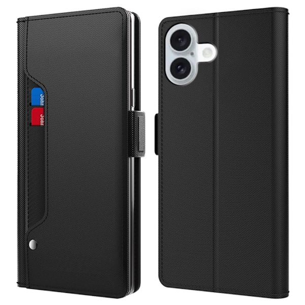 iPhone 16 Plus etui med makeup-spejl i smart design - Sort Black
