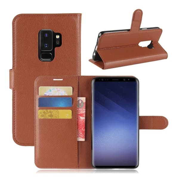 Samsung Galaxy S9 Plus litchi skin PU læder flip etui - Brun Brown