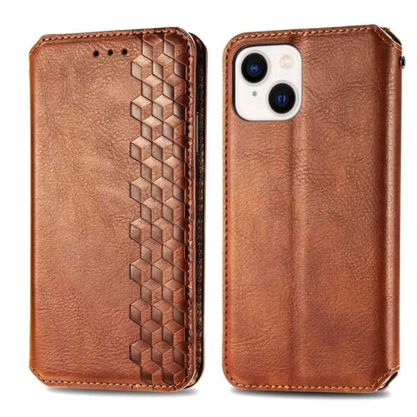 Læretui med A Stilfull Rhombus Imprint til iPhone 14 Plus - Brun Brown