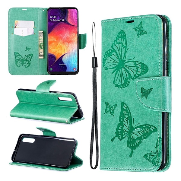 Butterfly läder Samsung Galaxy A50 fodral - Grön Grön