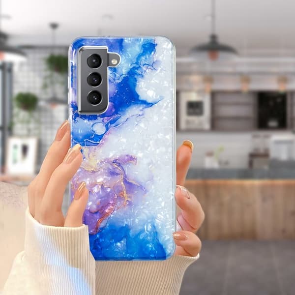 Marble Samsung Galaxy S21 Plus 5G Etui - Sky Blue Lilla Marmor Blue
