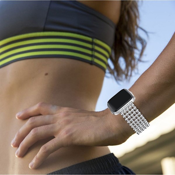 Fitbit Versa klocklänk rostfri stål pärlor - Silver Silvergrå
