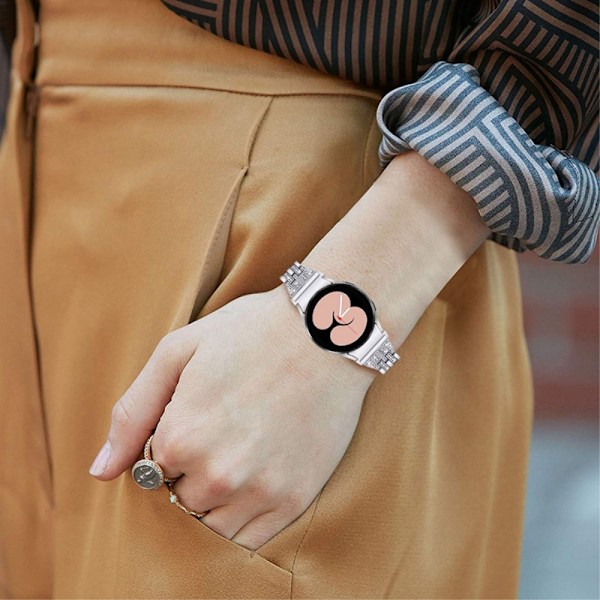 Klockarmband i rostfritt stål med två rader strassstenar för Samsung Galaxy Watch 4 - Silver Silvergrå