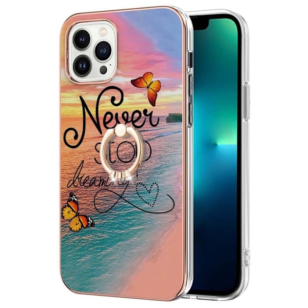 Marble Mønstret Deksel med Ring Holder til iPhone 14 Pro - Never Stop Dreaming Multicolor