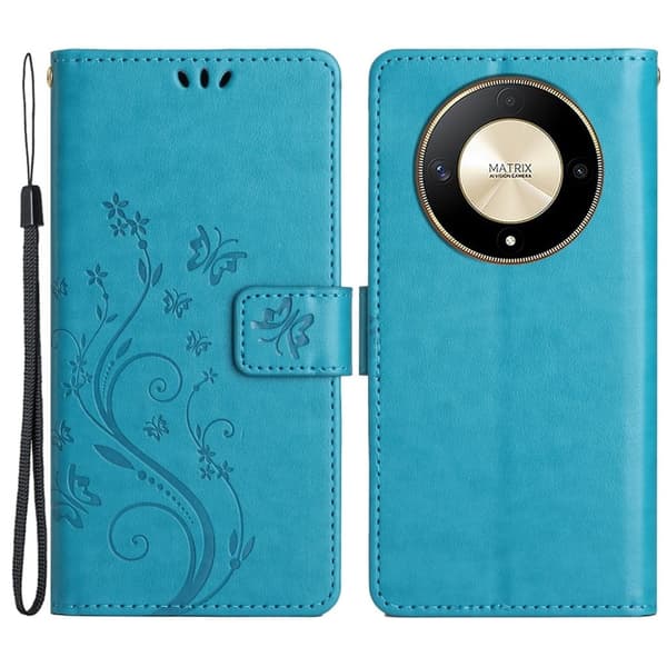 Honor Magic6 Lite 5G / X50 5G / X9b 5G plånboksfodral Butterfly läder flip telefonskal - Blå Blå