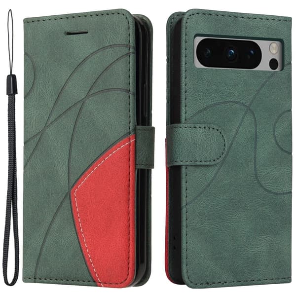 Texturerat läder Google Pixel 8 Pro fodral med handledsband - Grön Grön