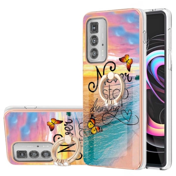 Marble Mønstret Cover med Ring Holder til Motorola Edge 20 Pro - Never Stop Dreaming Multicolor