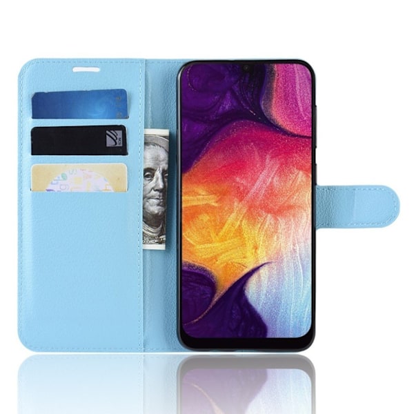 Samsung Galaxy A50 Litchi läderfodral - Ljusblå Blå