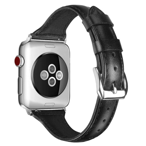 Apple Watch (45mm) B6 äkta Läder Klockarmband - Svart / Storlek: Svart