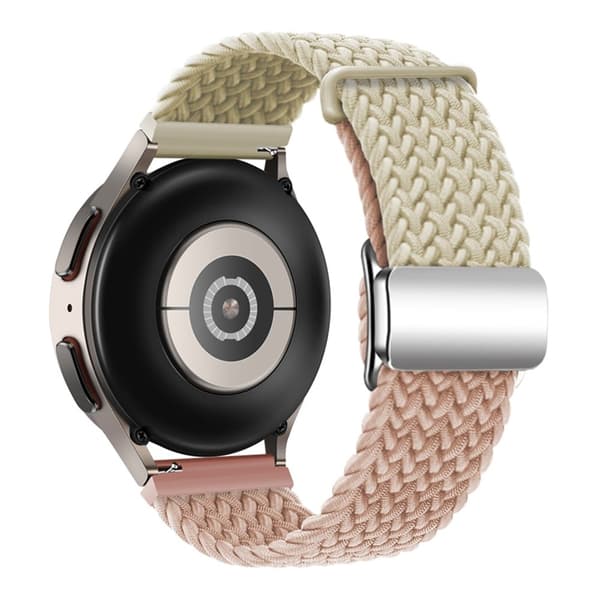 Universal 22mm Woven Watch Strap Silver Magnetic Buckle Replacement Wrist Band - Starlight+Milk Tea White