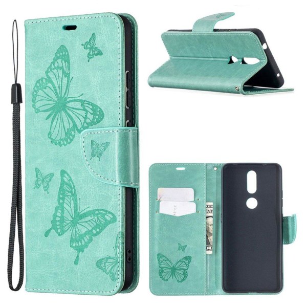 Butterfly läder Nokia 2.4 fodral - Grön Grön