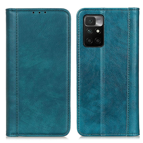 Äkta läder Xiaomi Redmi 10 fodral med magnetisk stängning Grön